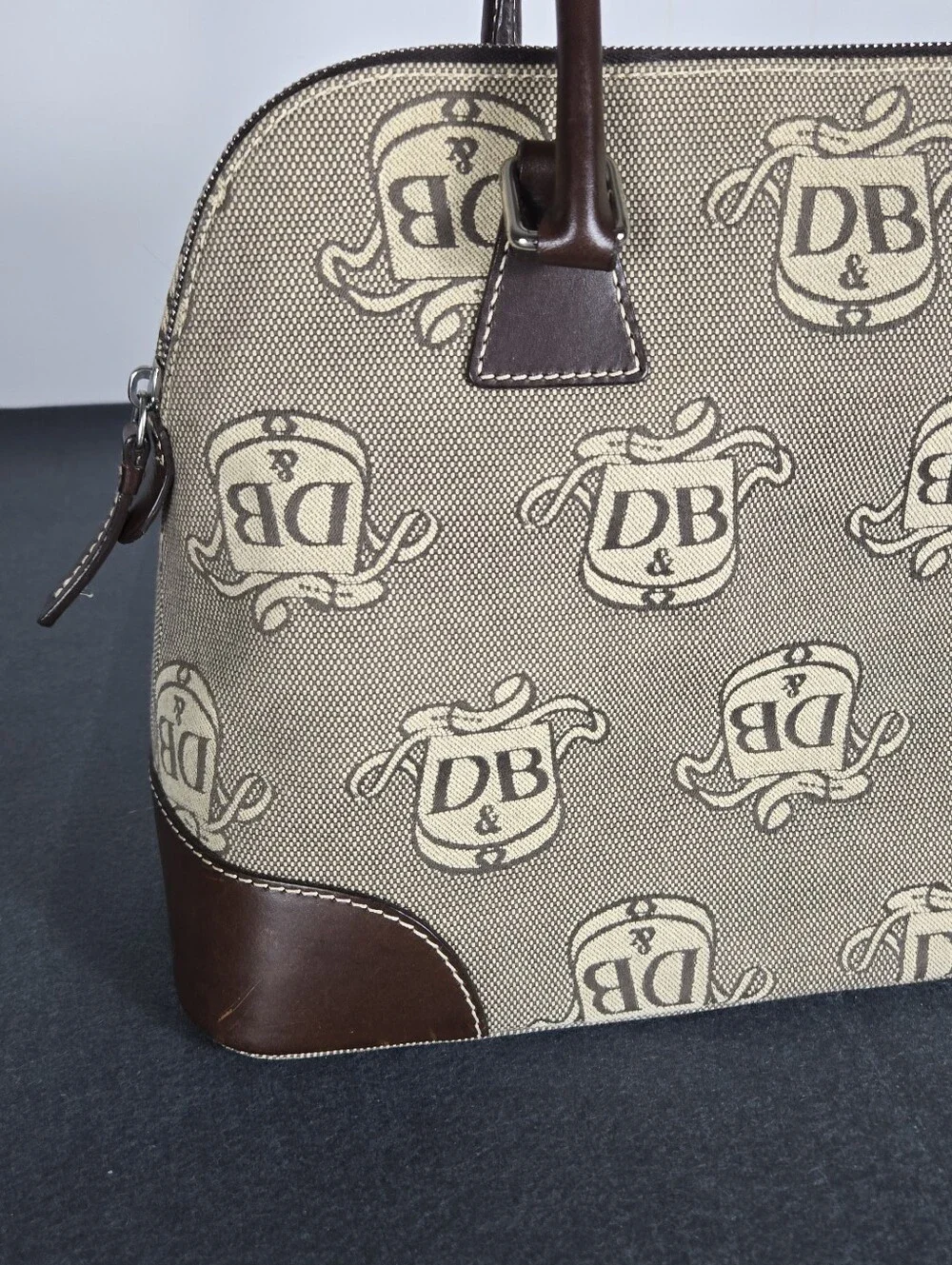 Dooney & Bourke Brown and Tan DB Logo Satchel